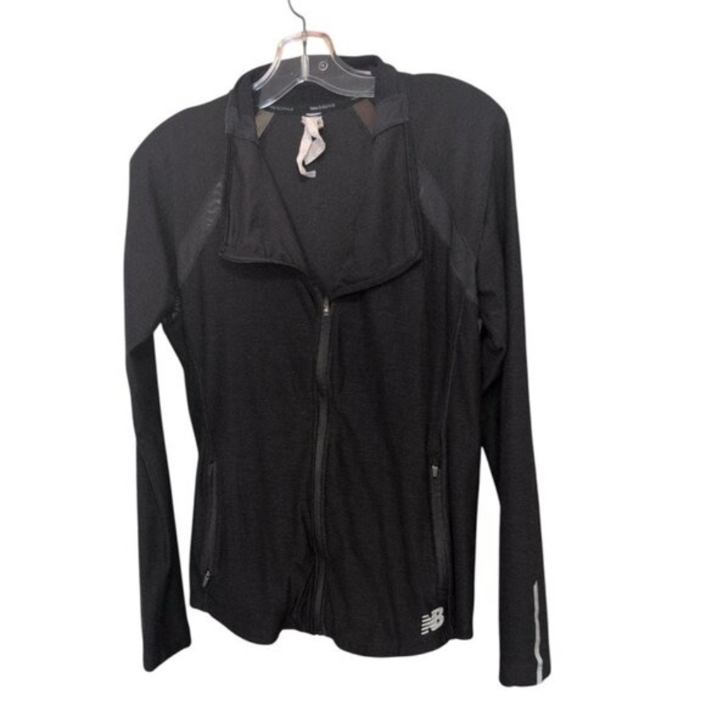 New Balance Sweater Full zip up Fitted Long Sleeve Solid Black with zip Pockets